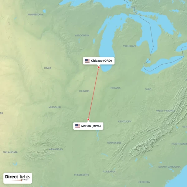 Chicago - Marion direct flight map