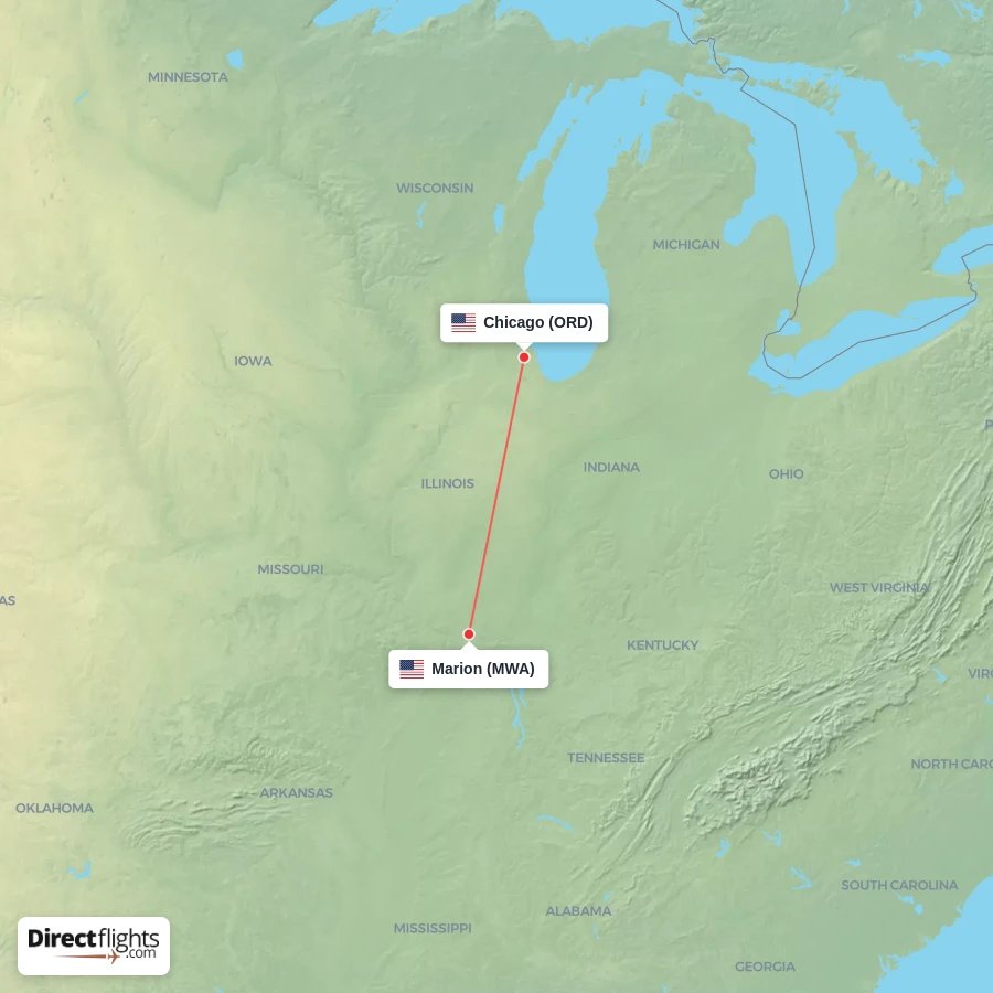 ORD - MWA route map