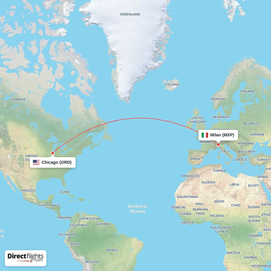 ORD - MXP route map