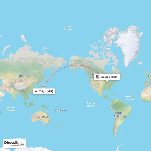 Chicago - Tokyo direct flight map