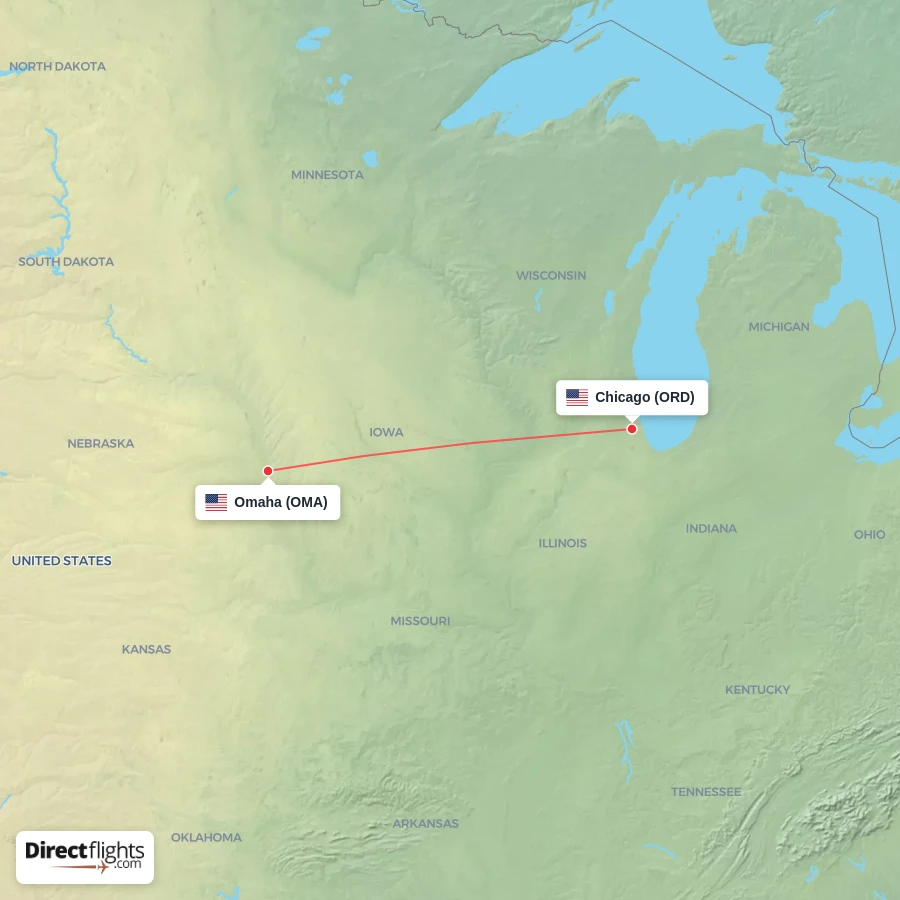 ORD - OMA route map