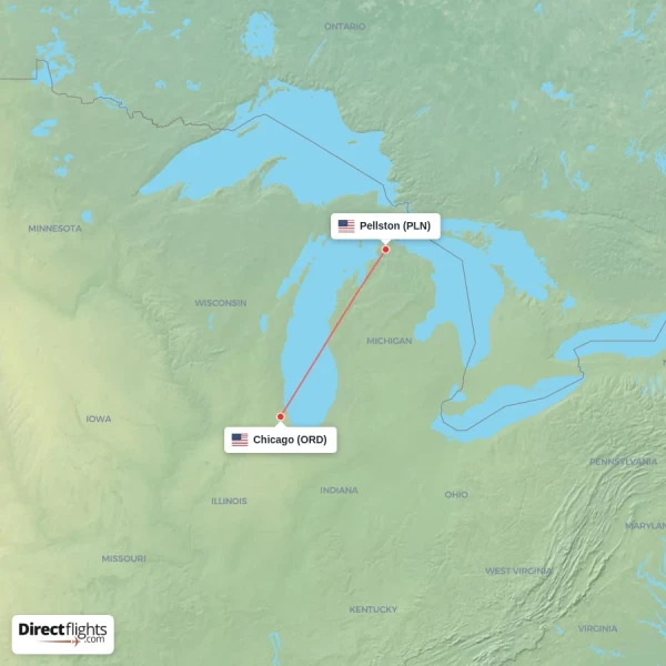 Chicago - Pellston direct flight map