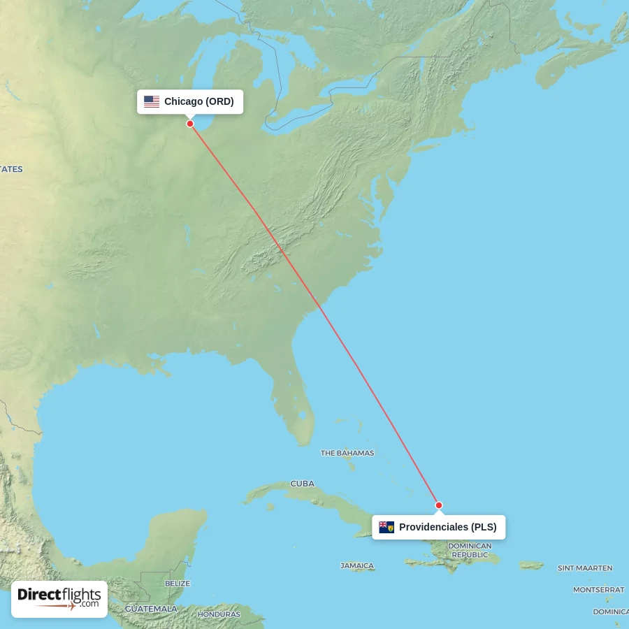ORD - PLS route map