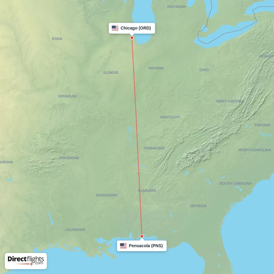 ORD - PNS route map