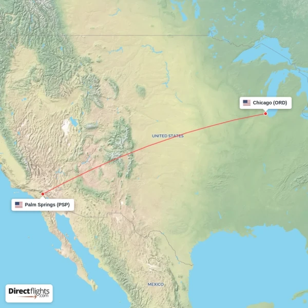 Chicago - Palm Springs direct flight map