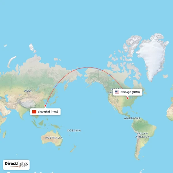 Chicago - Shanghai direct flight map