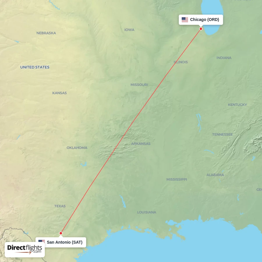 ORD - SAT route map