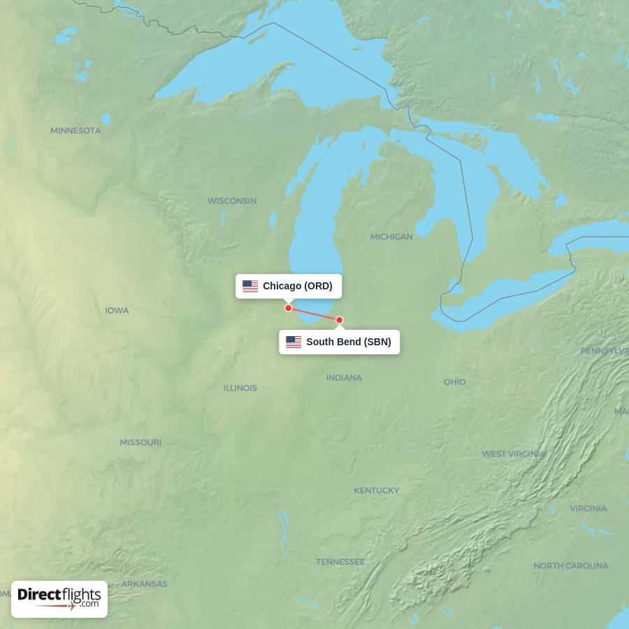 ORD - SBN route map