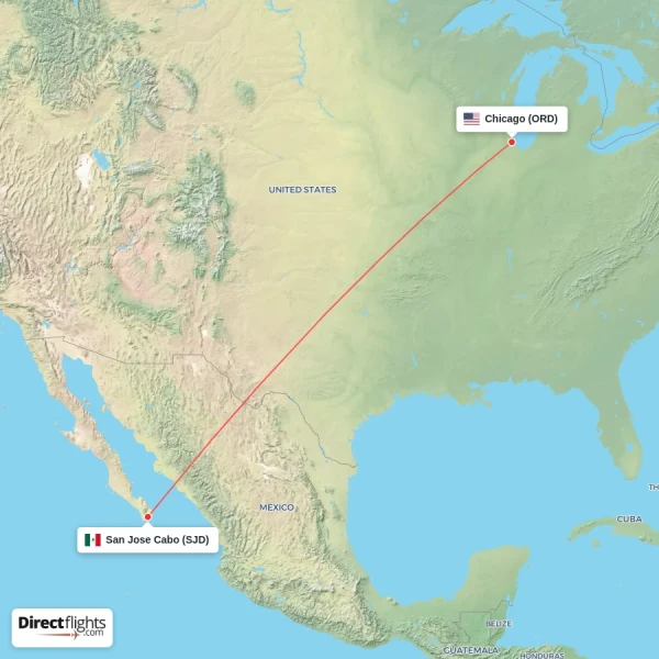 Chicago - San Jose Cabo direct flight map