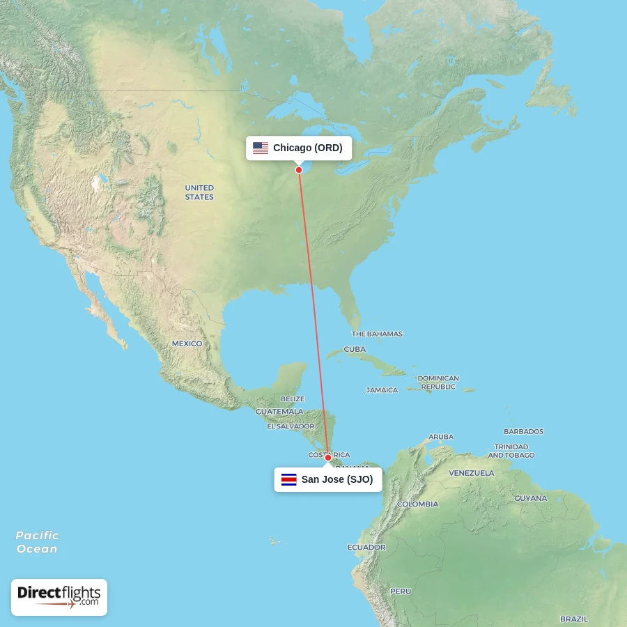 ORD - SJO route map