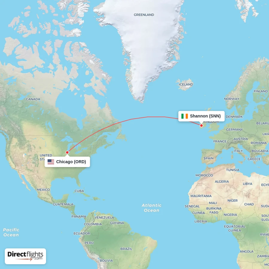 ORD - SNN route map
