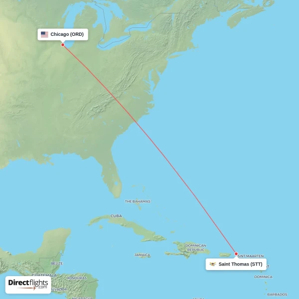 Chicago - Saint Thomas direct flight map