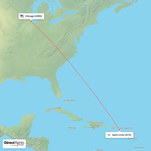 Chicago - Saint Croix direct flight map
