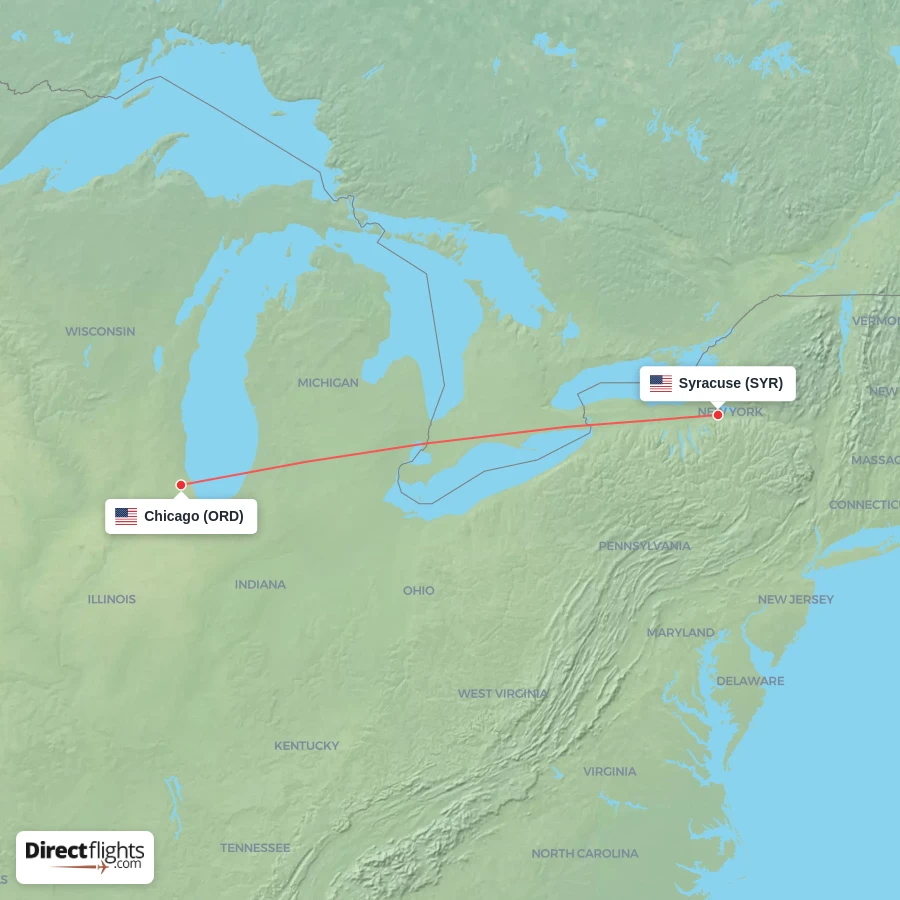ORD - SYR route map