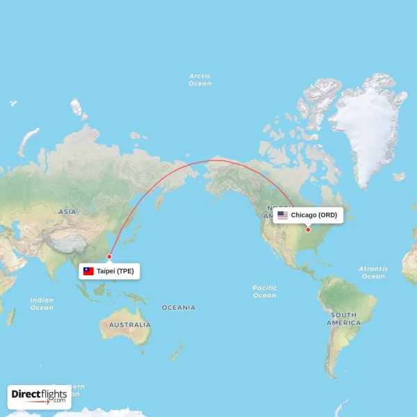 Chicago - Taipei direct flight map