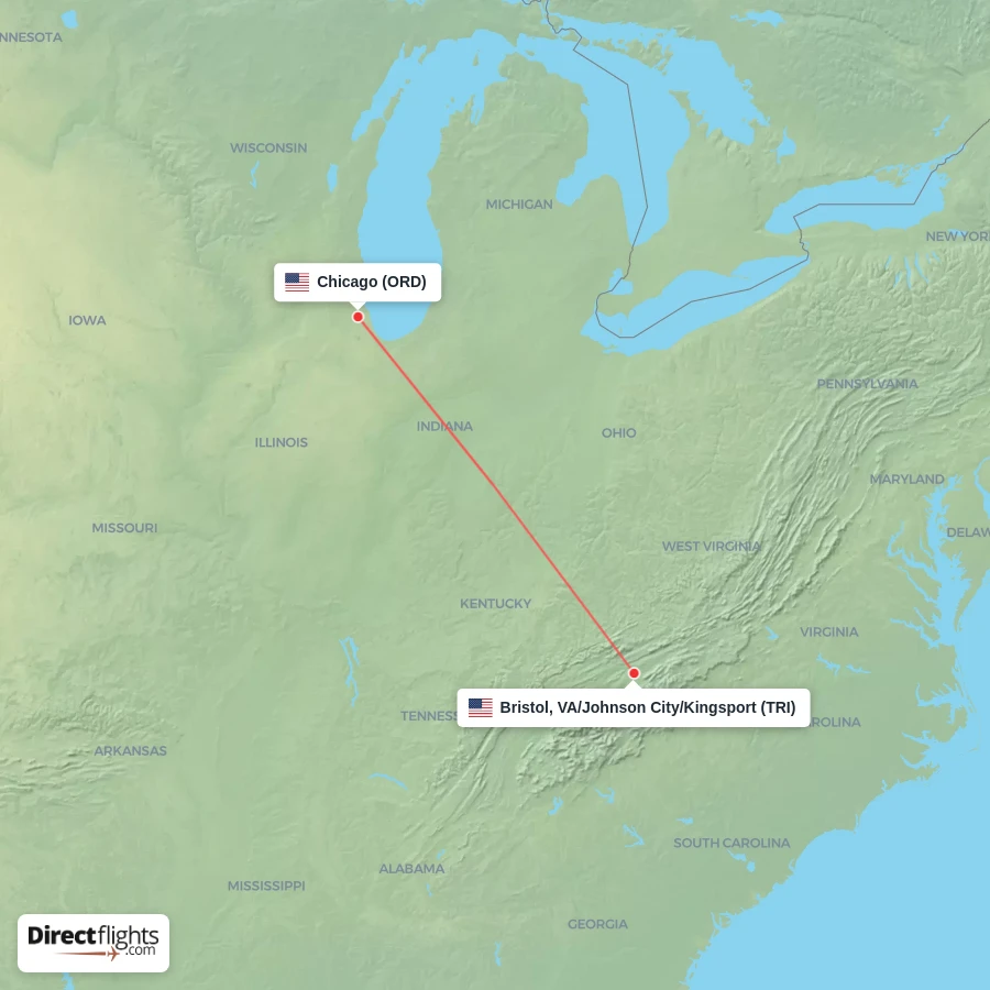 ORD - TRI route map