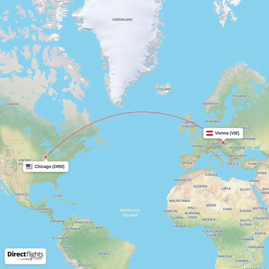 ORD - VIE route map