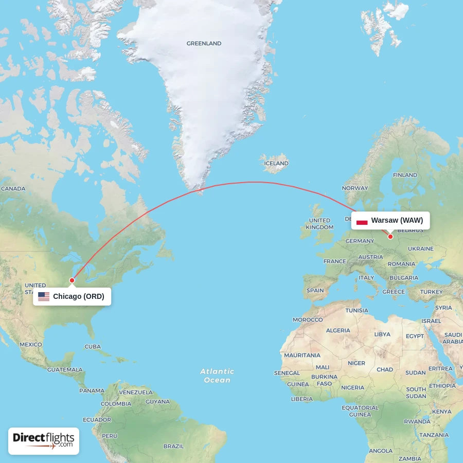 ORD - WAW route map