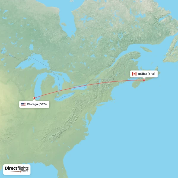 Chicago - Halifax direct flight map