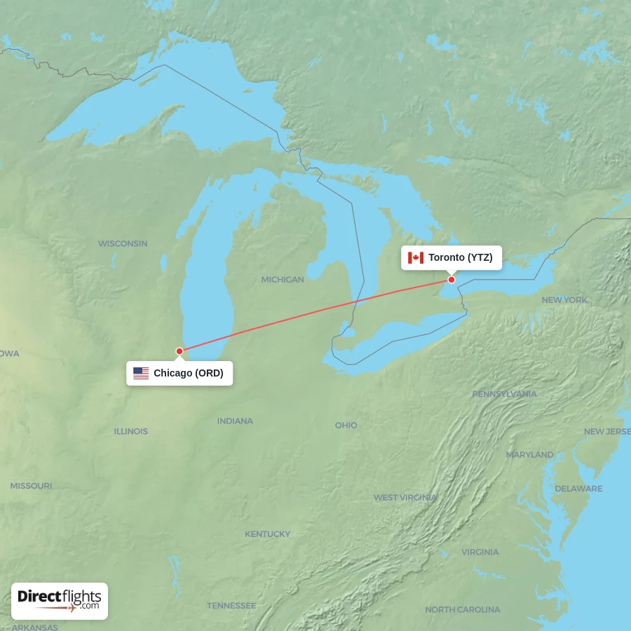 ORD - YTZ route map