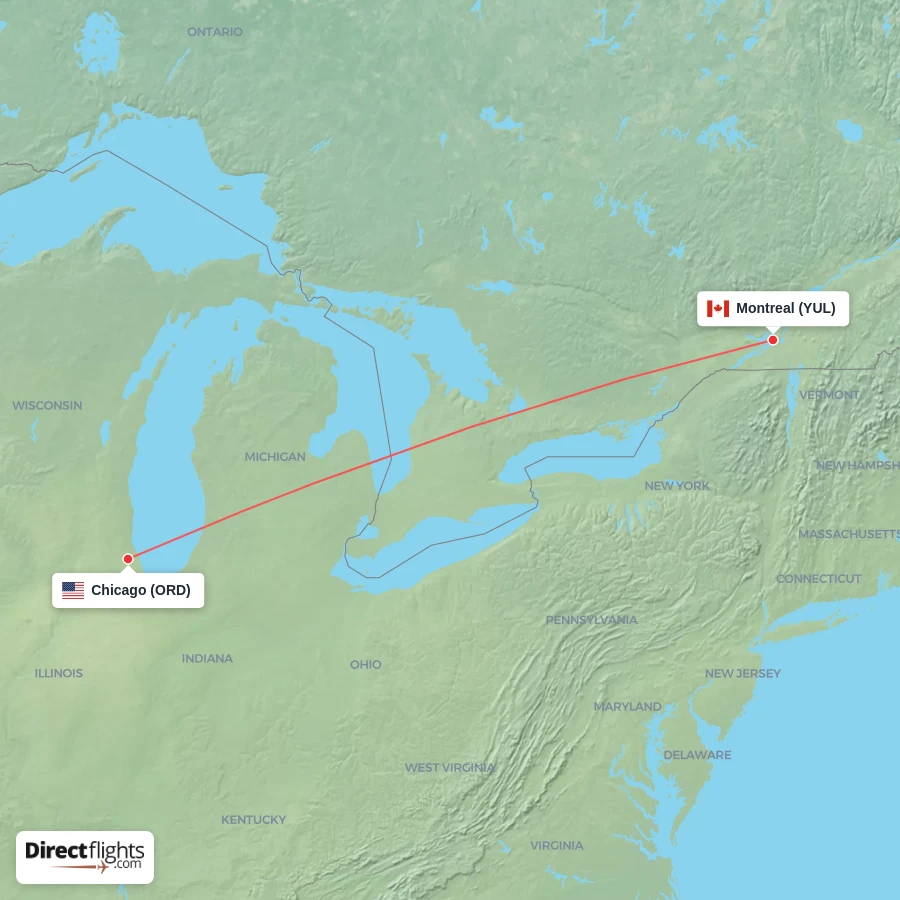 ORD - YUL route map