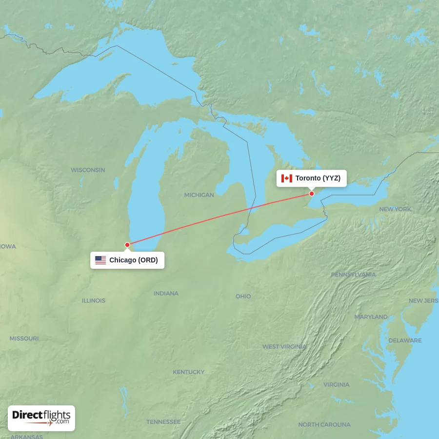 ORD - YYZ route map