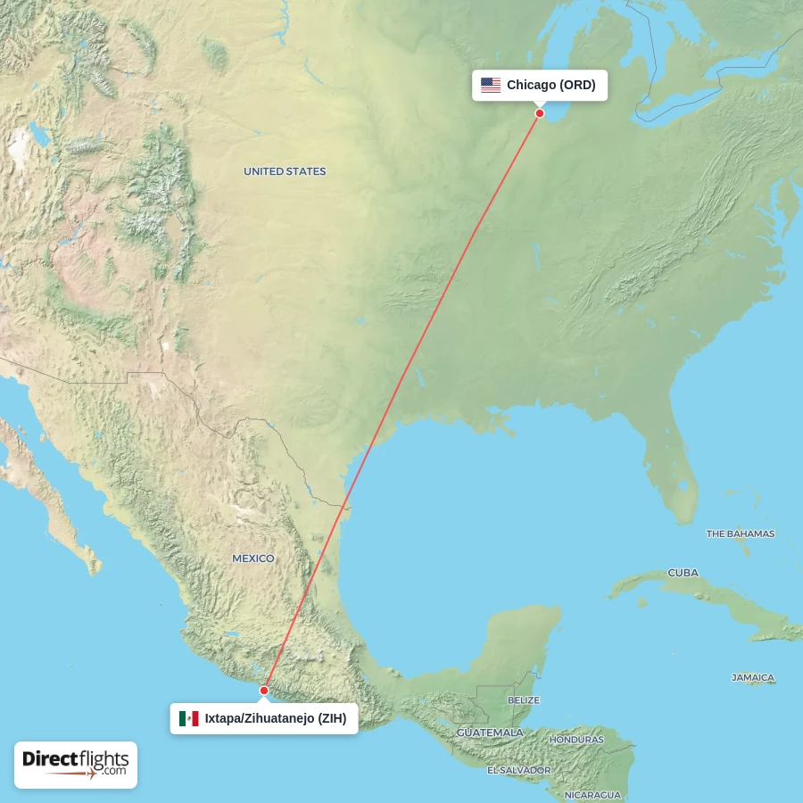 ORD - ZIH route map