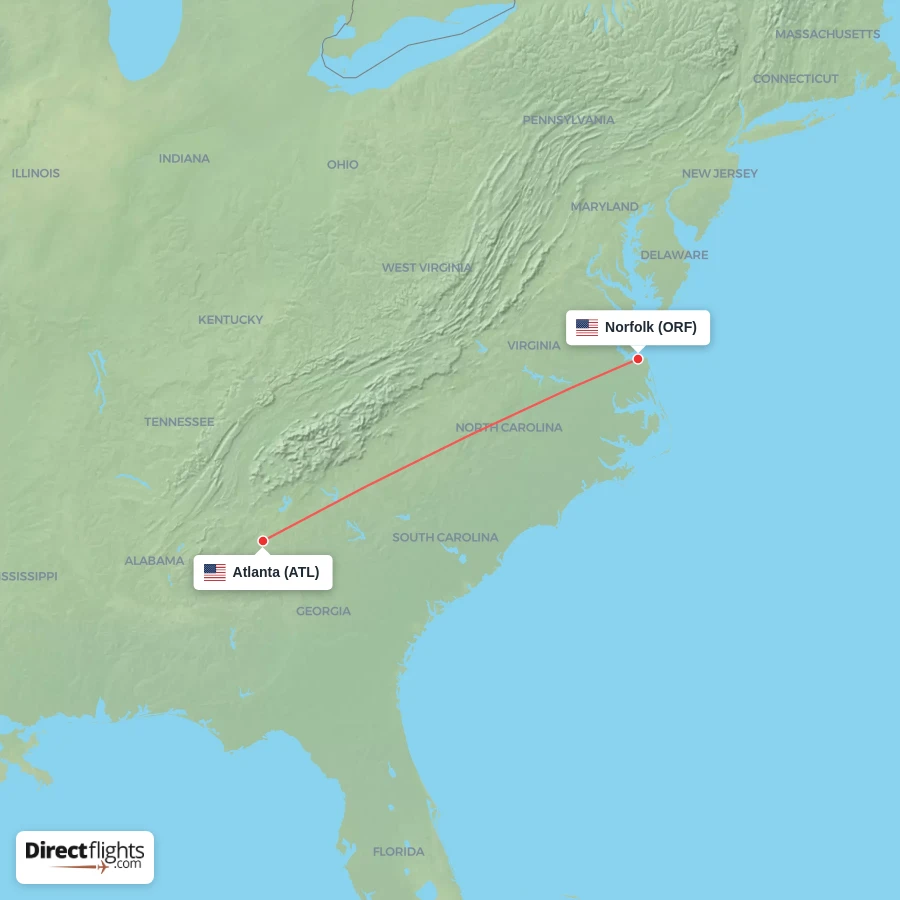 ORF - ATL route map