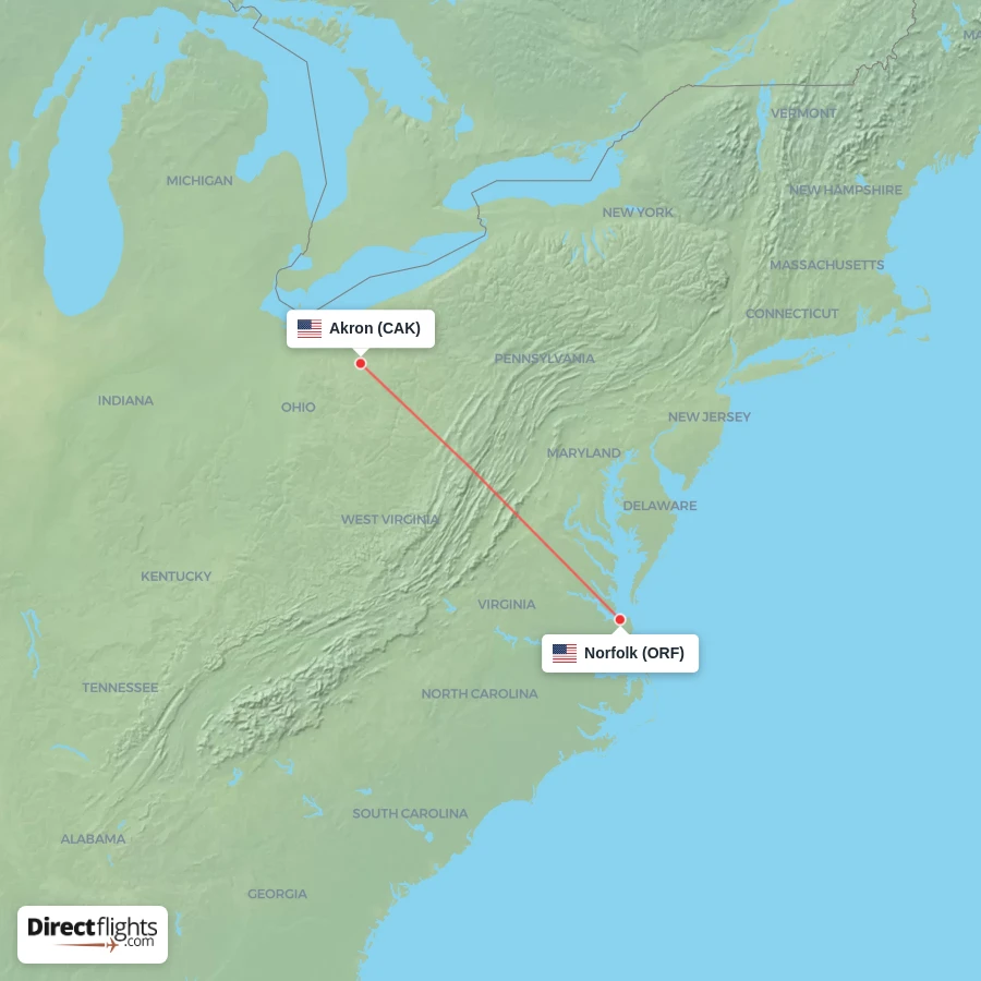 ORF - CAK route map