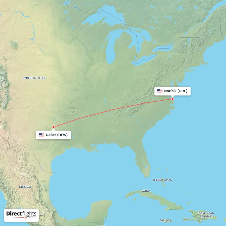 ORF - DFW route map