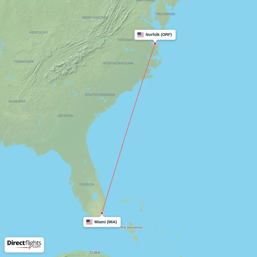ORF - MIA route map