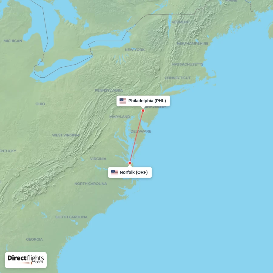 ORF - PHL route map