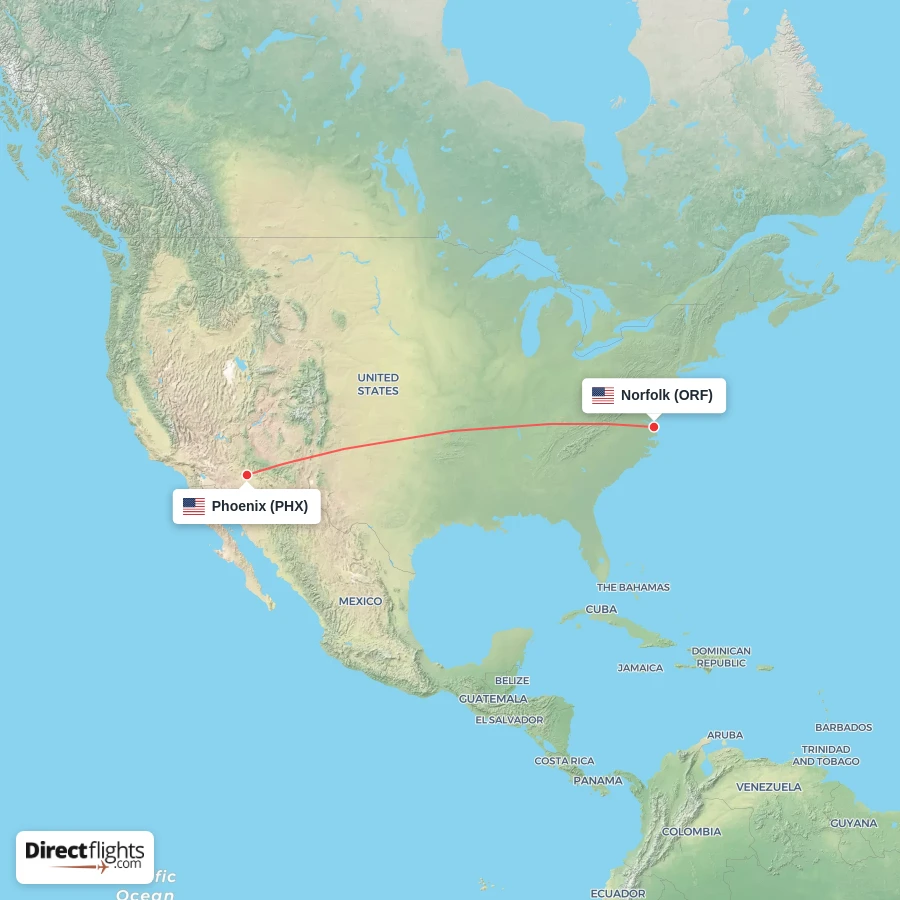 ORF - PHX route map