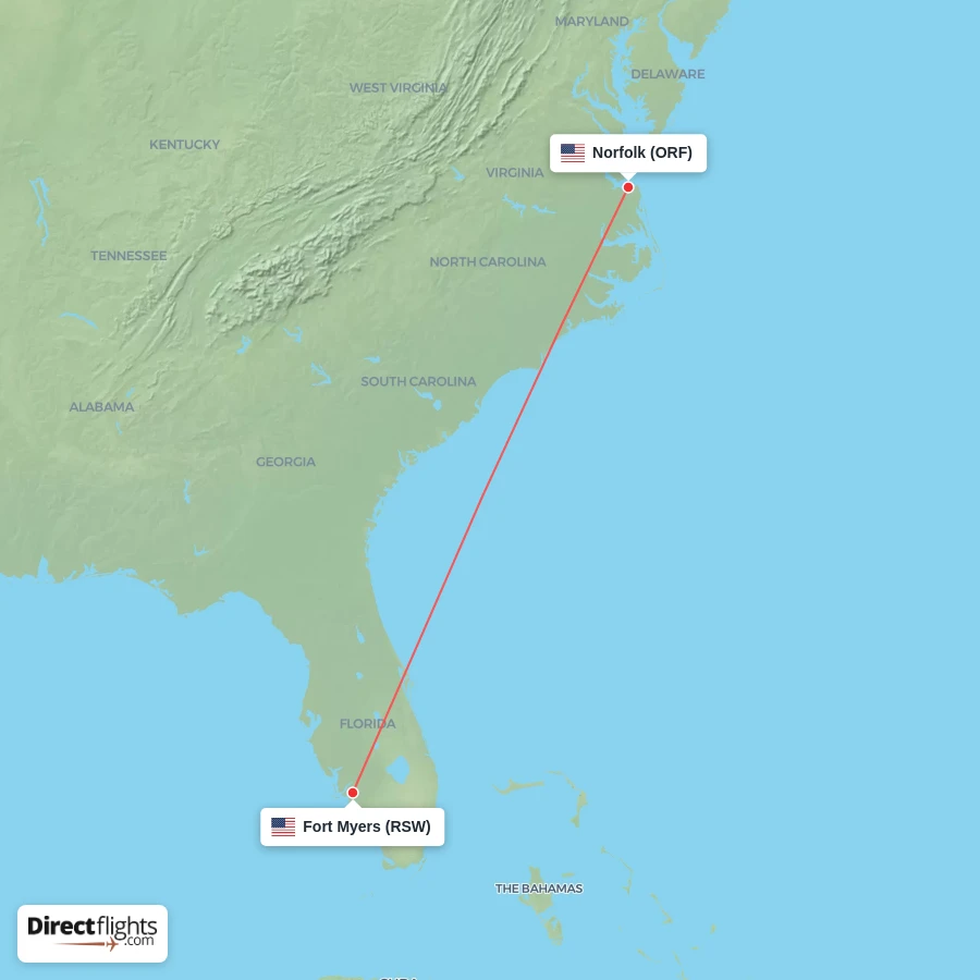 ORF - RSW route map