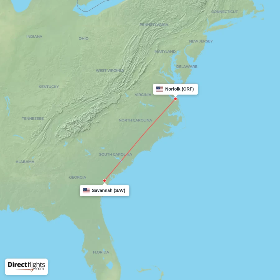 ORF - SAV route map