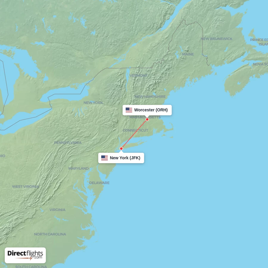 ORH - JFK route map