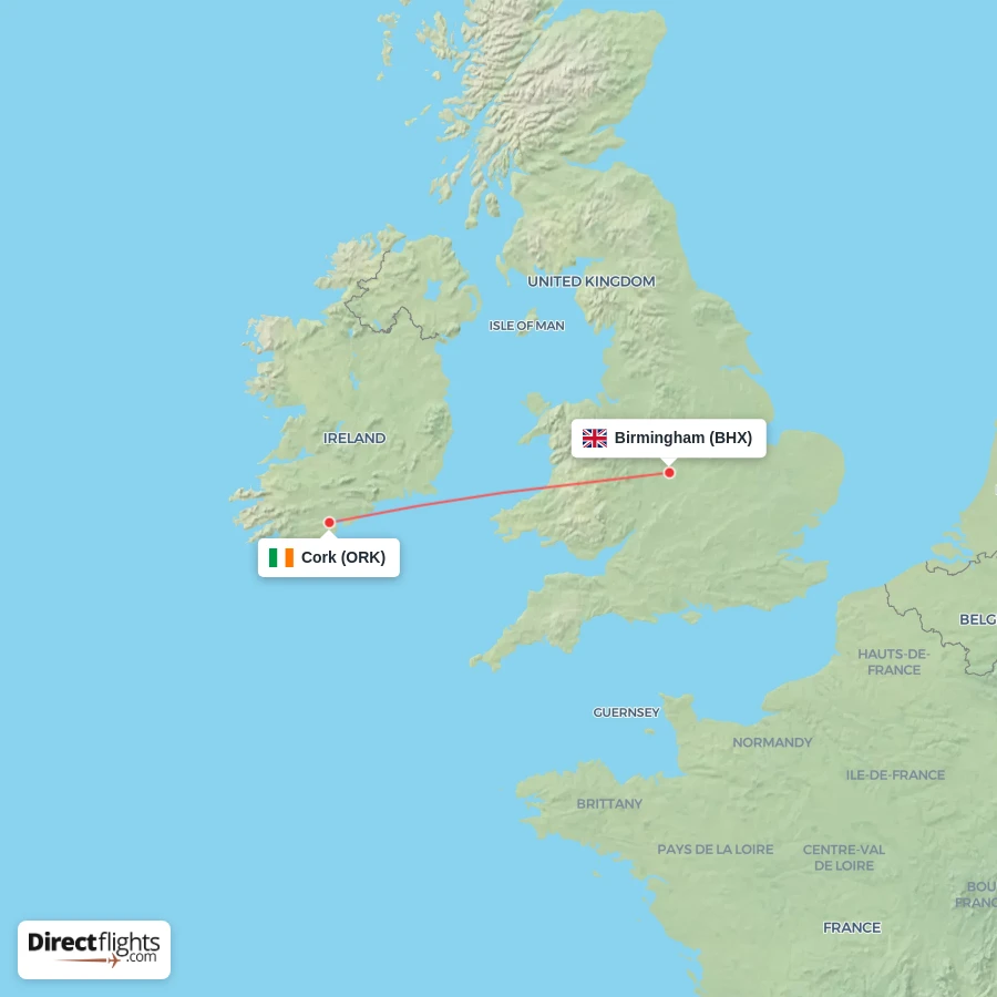 ORK - BHX route map