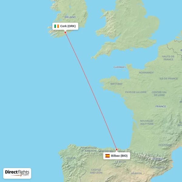 Cork - Bilbao direct flight map