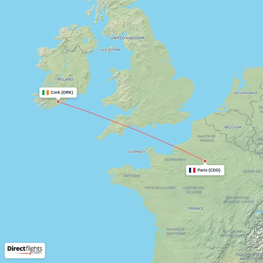 ORK - CDG route map
