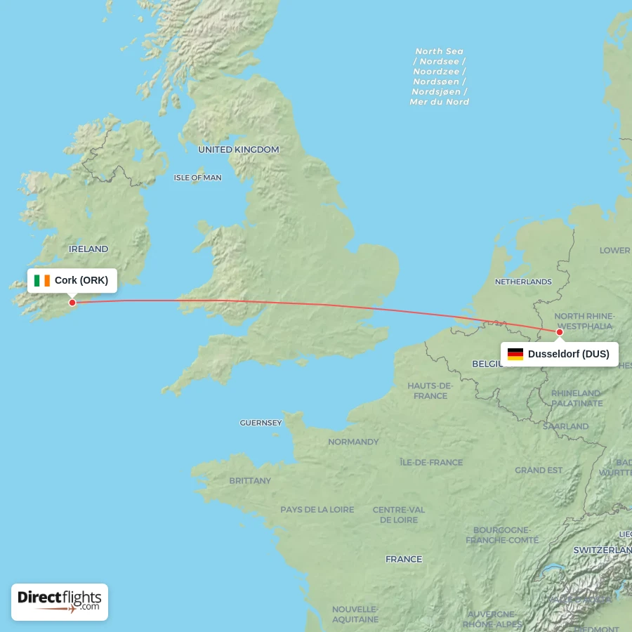 ORK - DUS route map