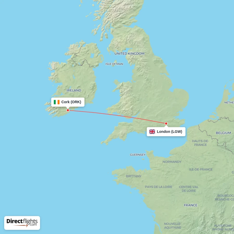 ORK - LGW route map