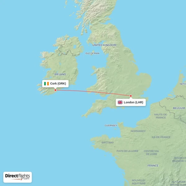 Cork - London direct flight map