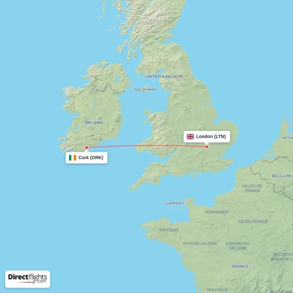 Cork - London direct flight map
