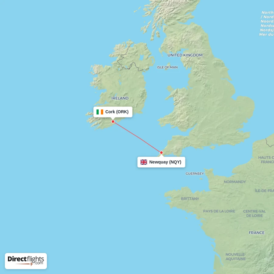 ORK - NQY route map