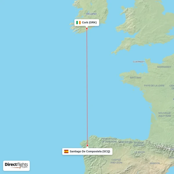 Cork - Santiago De Compostela direct flight map