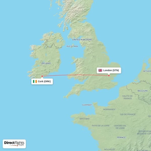 Cork - London direct flight map
