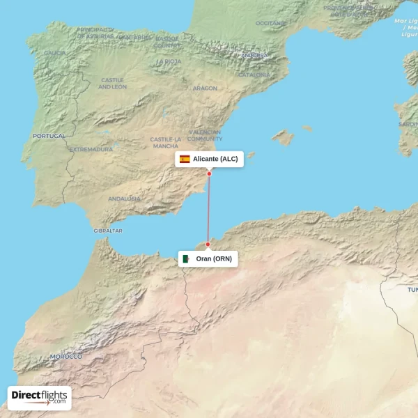 Oran - Alicante direct flight map
