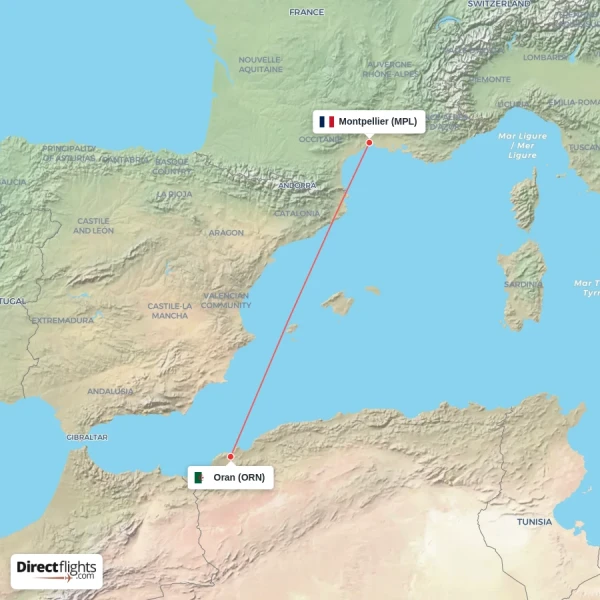 Oran - Montpellier direct flight map