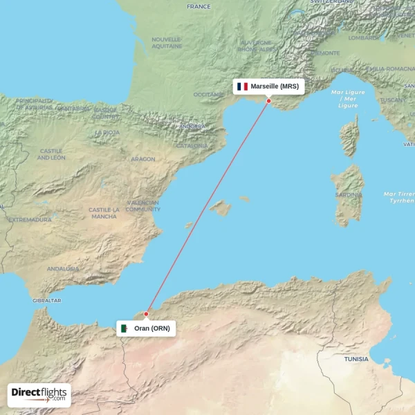 Oran - Marseille direct flight map