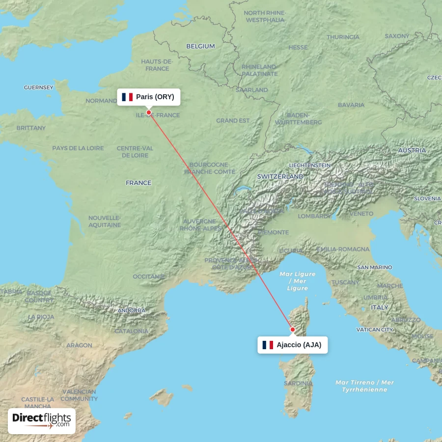 ORY - AJA route map